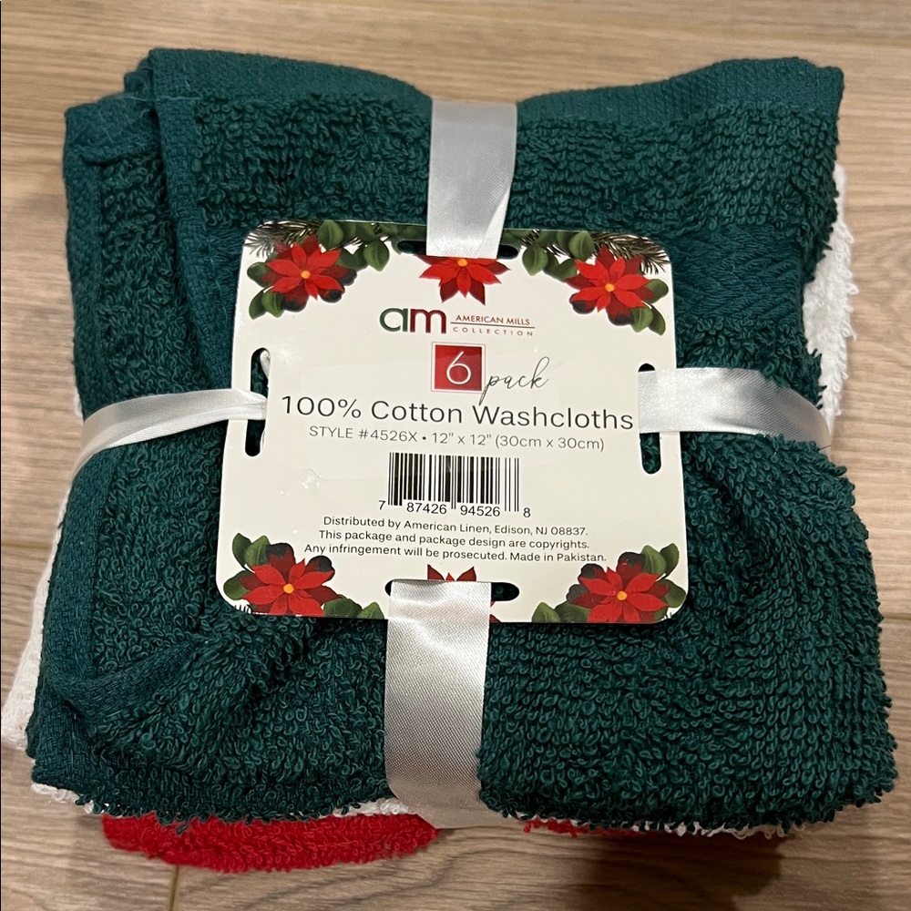 American Mills 6-Pack 100% Cotton Washcloths - Deep Green
